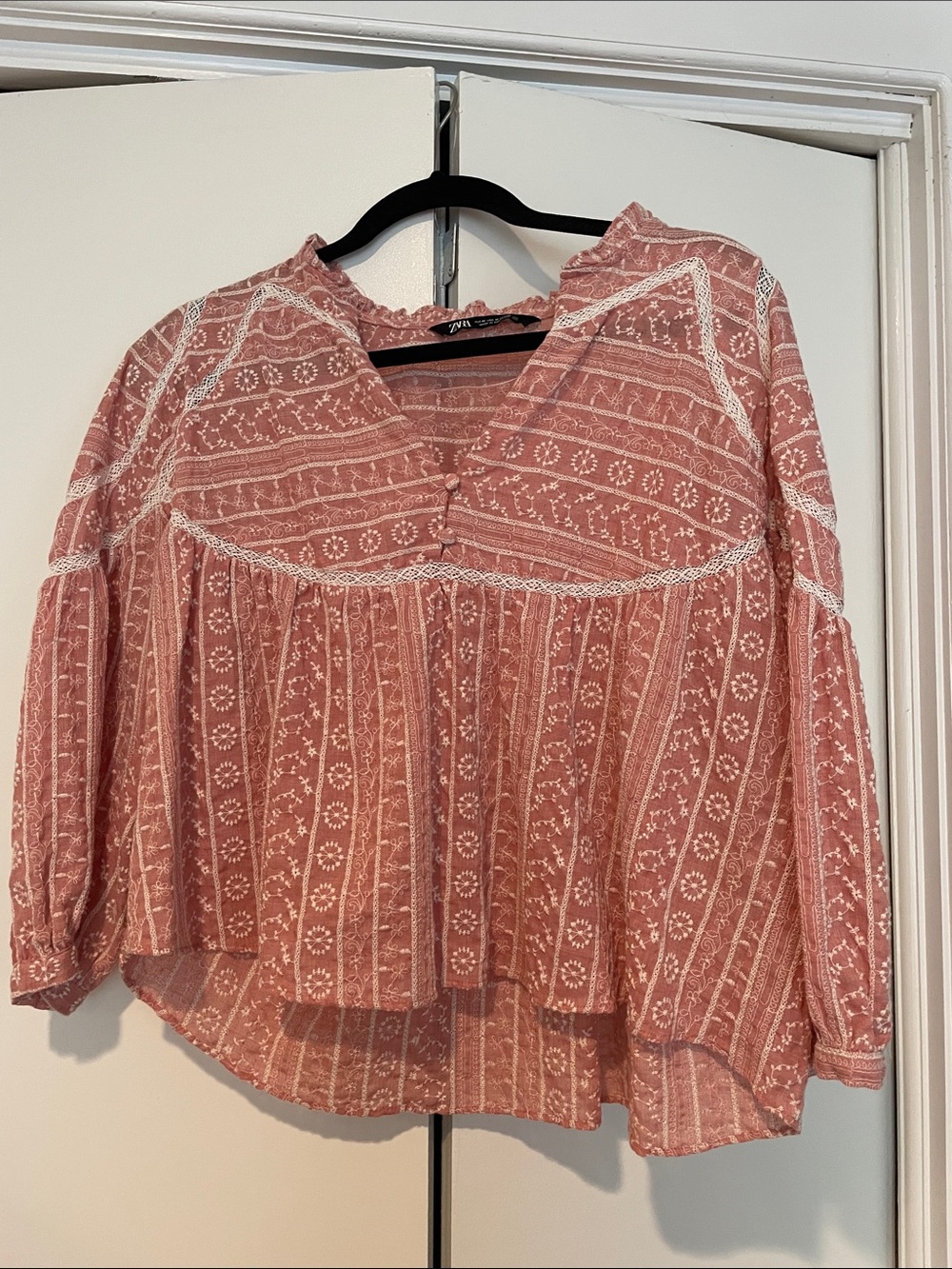 Pink Printed Peasant Blouse - Unknown Brand